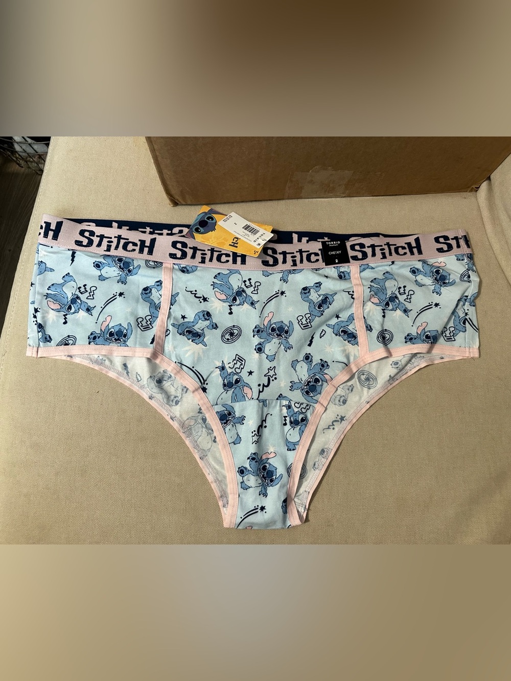 Stitch Blue Cartoon Bikini Briefs with Pink Trim